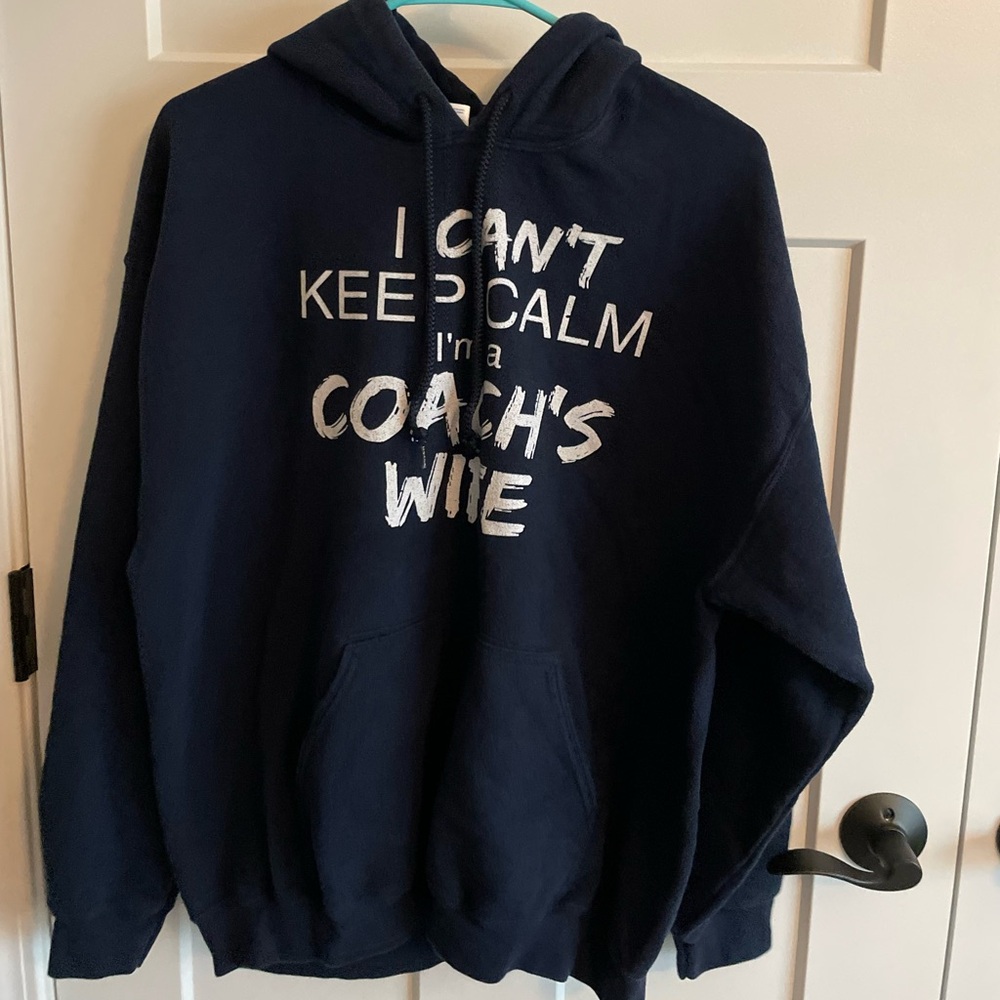 Large, keep calm, coach wife, navy blue, hoodie, sweatshirt.